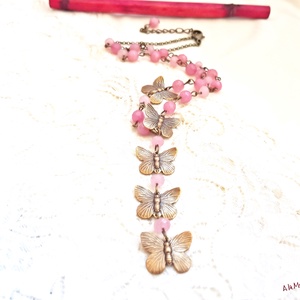Colier cu fluturasi si agate roz - Artynos.ro