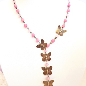 Colier cu fluturasi si agate roz - bijuterii - coliere - coliere din pietre semiprețioase - Artynos.ro
