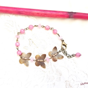 Bratara cu fluturasi si agate roz - bijuterii - brățări - brățări din pietre semiprețioase - Artynos.ro