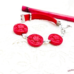 Bratara cu cinabru si perle albe, Bijuterii, Brose, Confectionarea bijuteriilor, ARTYNOS