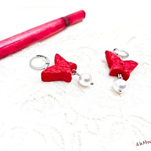 Cercei cu cinabru si perle albe, Bijuterii, Cercei, Cercei din pietre semipretioase, Confectionarea bijuteriilor, ARTYNOS