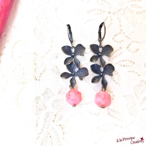 Cercei cu flori si rodocrozit - bijuterii - cercei - cercei din pietre semiprețioase - Artynos.ro