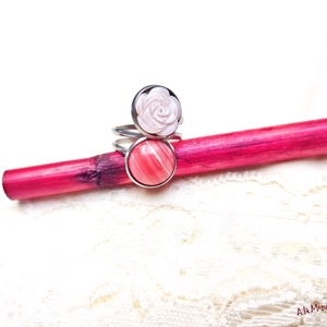 Inel dublu cu rodocrozit si trandafir roz - Artynos.ro