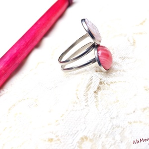 Inel dublu cu rodocrozit si trandafir roz - bijuterii - inele - inele cu pietre semiprețioase - Artynos.ro