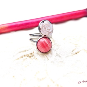 Inel dublu cu rodocrozit si trandafir roz - bijuterii - inele - inele cu pietre semiprețioase - Artynos.ro