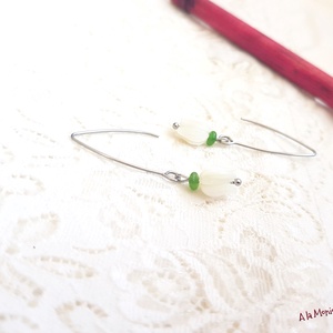 Cercei cu sidef alb si jad verde, Bijuterii, Cercei, Cercei din pietre semipretioase, Confectionarea bijuteriilor, ARTYNOS