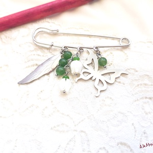 Brosa cu sidef alb si jad verde, Bijuterii, Brose, Confectionarea bijuteriilor, ARTYNOS