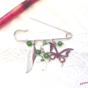 Brosa cu sidef alb si jad verde - bijuterii - broșe - Artynos.ro