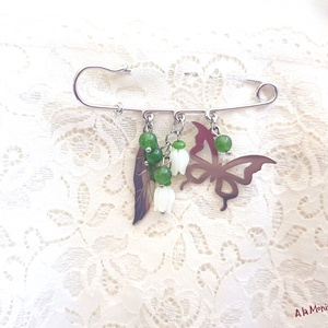 Brosa cu sidef alb si jad verde - bijuterii - broșe - Artynos.ro