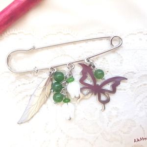 Brosa cu sidef alb si jad verde - bijuterii - broșe - Artynos.ro