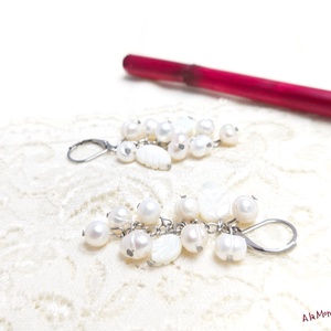 Cercei cu perle si frunze de sidef - Artynos.ro