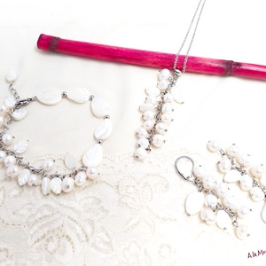 Cercei cu perle si frunze de sidef - bijuterii - cercei - cercei din pietre semiprețioase - Artynos.ro