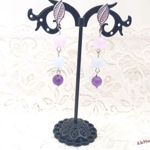 Cercei cu pietre roz mov si frunzulite - bijuterii - cercei - cercei din pietre semiprețioase - Artynos.ro