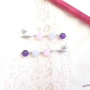 Cercei cu pietre roz mov si frunzulite - bijuterii - cercei - cercei din pietre semiprețioase - Artynos.ro