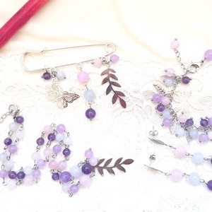 Cercei cu pietre roz mov si frunzulite - bijuterii - cercei - cercei din pietre semiprețioase - Artynos.ro