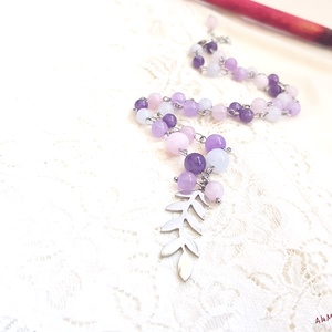 Colier cu pietre roz mov si frunzulita - Artynos.ro