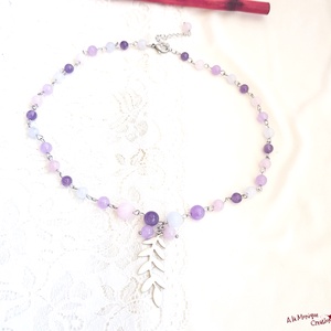 Colier cu pietre roz mov si frunzulita - bijuterii - coliere - coliere cu pandative - Artynos.ro