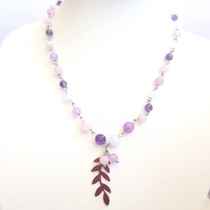 Colier cu pietre roz mov si frunzulita - bijuterii - coliere - coliere cu pandative - Artynos.ro