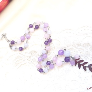 Colier cu pietre roz mov si frunzulita - bijuterii - coliere - coliere cu pandative - Artynos.ro