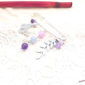 Brosa cu pietre roz mov si frunzulita - Artynos.ro