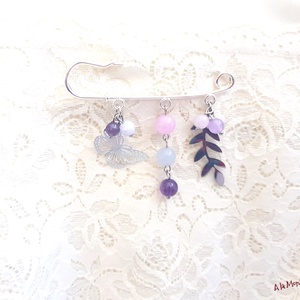 Brosa cu pietre roz mov si frunzulita - bijuterii - broșe - Artynos.ro