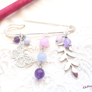 Brosa cu pietre roz mov si frunzulita - bijuterii - broșe - Artynos.ro