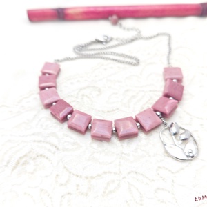 Colier cu lalele si rodonit - Artynos.ro