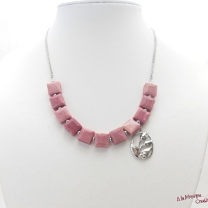 Colier cu lalele si rodonit - bijuterii - coliere - coliere cu pandative - Artynos.ro