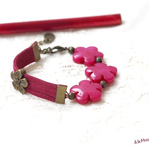 Bratara cu flori de jad roz - Artynos.ro