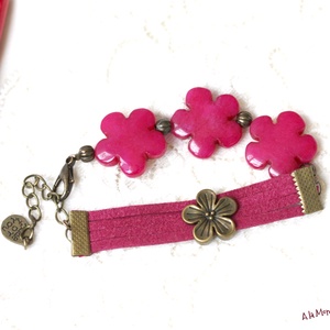 Bratara cu flori de jad roz - bijuterii - brățări - brățări din pietre semiprețioase - Artynos.ro