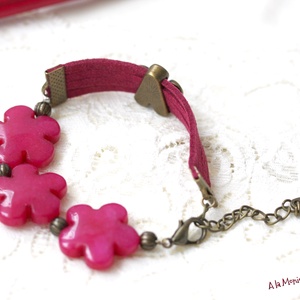 Bratara cu flori de jad roz - bijuterii - brățări - brățări din pietre semiprețioase - Artynos.ro