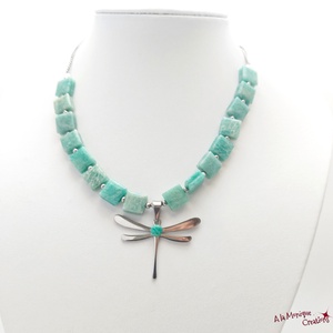Colier cu libelula si amazonit - bijuterii - coliere - coliere cu pandative - Artynos.ro