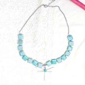 Colier cu libelula si amazonit - bijuterii - coliere - coliere cu pandative - Artynos.ro