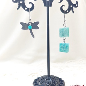 Cercei cu libelula si amazonit - bijuterii - cercei - cercei din pietre semiprețioase - Artynos.ro