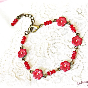 Bratara cu jad si flori corai - bijuterii - brățări - brățări din pietre semiprețioase - Artynos.ro