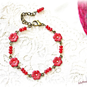 Bratara cu jad si flori corai - bijuterii - brățări - brățări din pietre semiprețioase - Artynos.ro