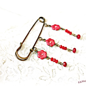 Brosa cu flori si jad corai - Artynos.ro