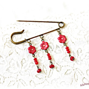 Brosa cu flori si jad corai - bijuterii - broșe - Artynos.ro