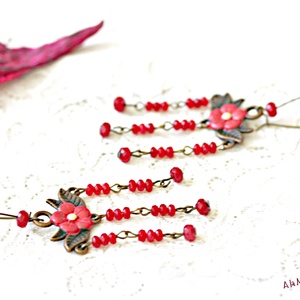 Cercei cu flori si jad corai - Artynos.ro
