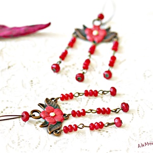 Cercei cu flori si jad corai - bijuterii - cercei - cercei din pietre semiprețioase - Artynos.ro