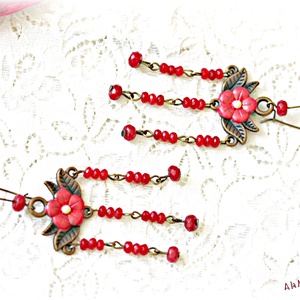 Cercei cu flori si jad corai - bijuterii - cercei - cercei din pietre semiprețioase - Artynos.ro
