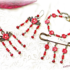 Cercei cu flori si jad corai - bijuterii - cercei - cercei din pietre semiprețioase - Artynos.ro