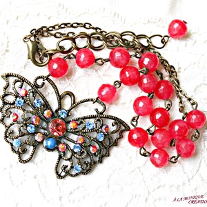 Colier cu jad corai si fluture  - bijuterii - coliere - coliere din pietre semiprețioase - Artynos.ro