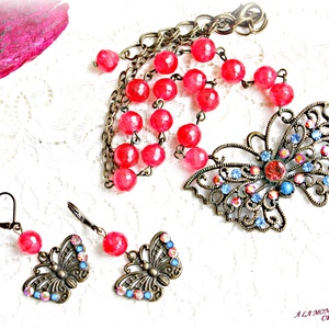 Colier cu jad corai si fluture  - bijuterii - coliere - coliere din pietre semiprețioase - Artynos.ro