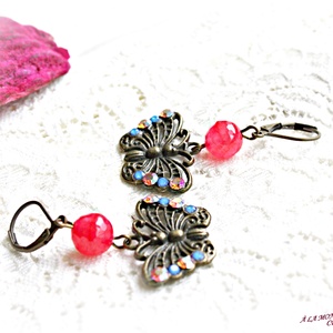 Cercei cu jad corai si fluture - Artynos.ro
