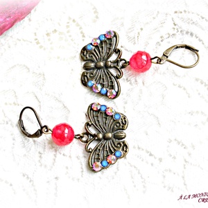 Cercei cu jad corai si fluture - bijuterii - cercei - cercei din pietre semiprețioase - Artynos.ro