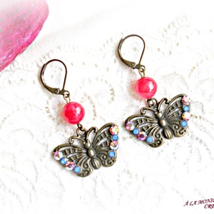 Cercei cu jad corai si fluture - bijuterii - cercei - cercei din pietre semiprețioase - Artynos.ro