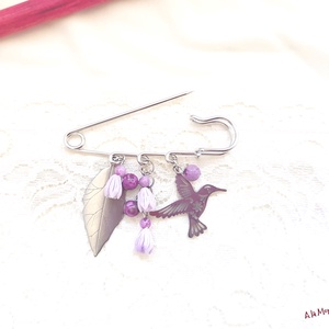 Brosa cu flori mov si agat - bijuterii - broșe - Artynos.ro