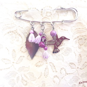 Brosa cu flori mov si agat - bijuterii - broșe - Artynos.ro