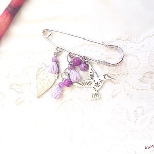 Brosa cu flori mov si agat - bijuterii - broșe - Artynos.ro